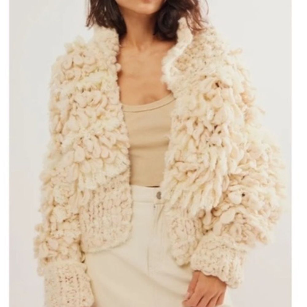 Free People Curly Que Cardigan in Ivory